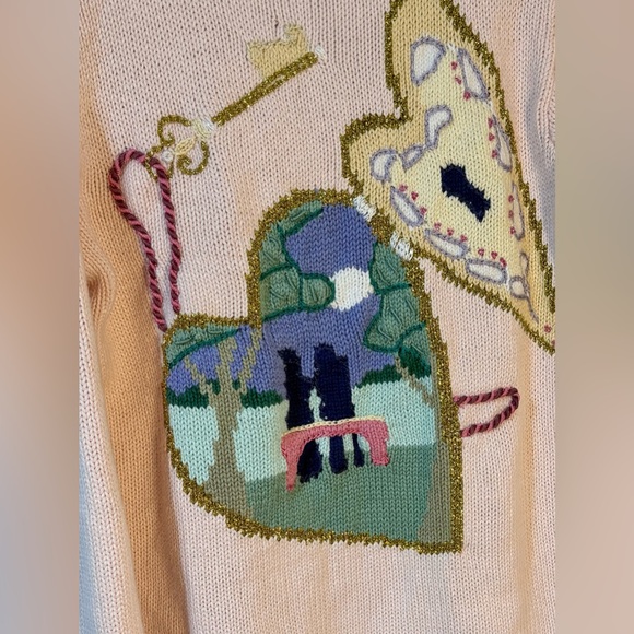 Storybook Knits Key To Love V Neck Cardigan Sweaters small Embroidered Pink - Picture 5 of 9